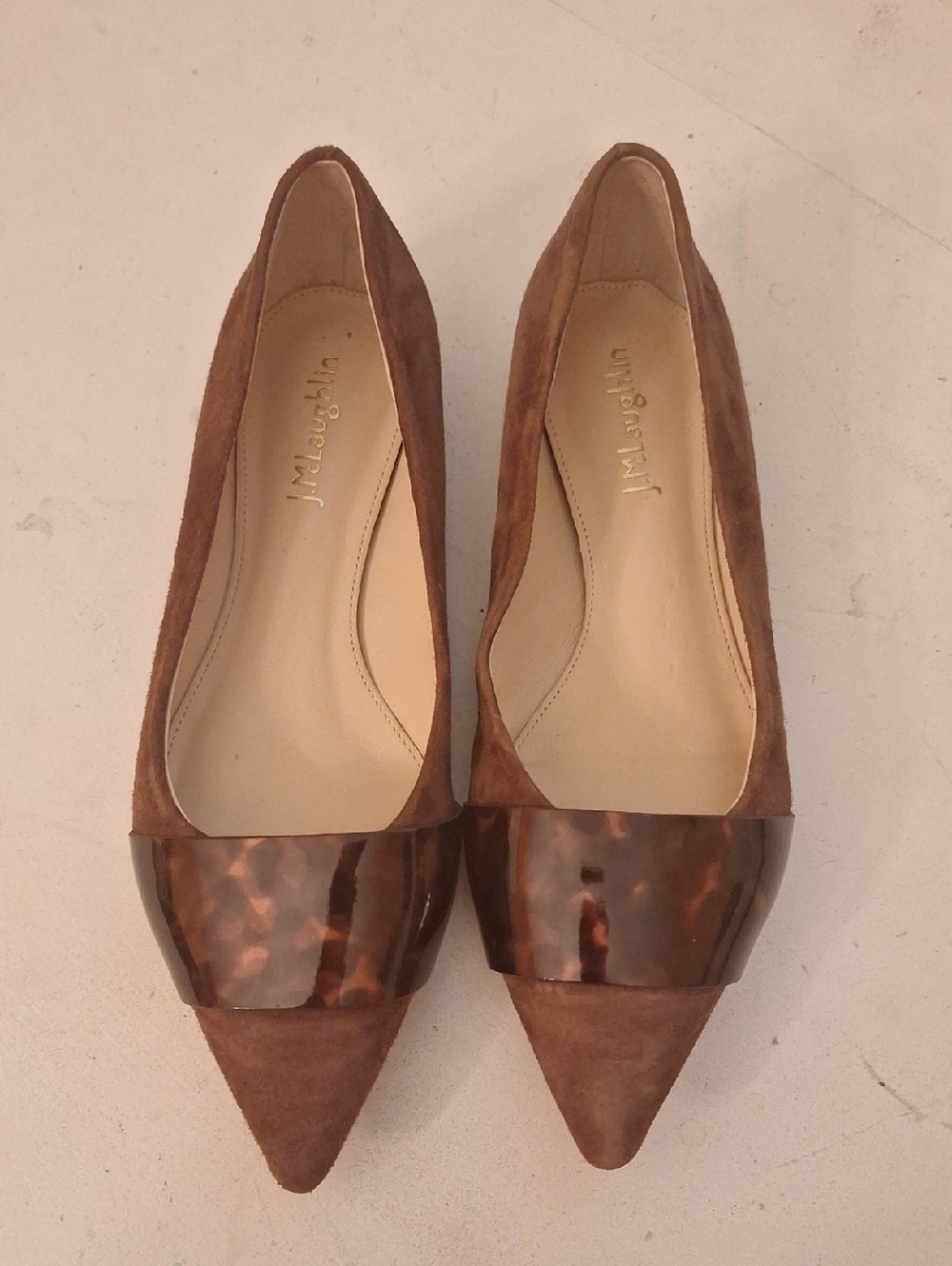 J McLaughlin Mallory Toasted Coconut Tortoise Suede Pointed Toe Flats Size 6